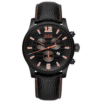 MIDO | Men's Swiss Chronograph Multifort Black Leather Strap Watch 42mm商品图片,