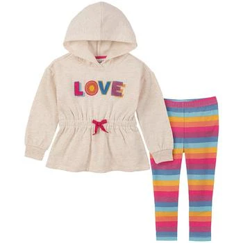 KIDS HEADQUARTERS | Baby Girls Fleece Drawstring-Waist Tunic Hoodie and Rainbow-Stripe Leggings, 2-Piece Set 4折
