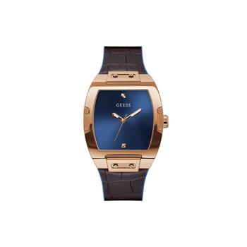 商品GUESS | Men's Flex Brown Leather Strap Watch 43mm,商家Macy's,价格¥669图片