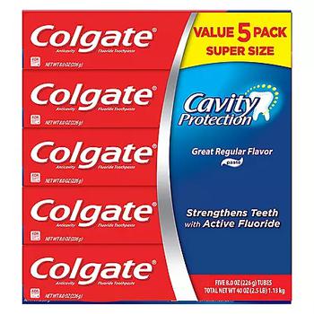 商品Colgate Cavity Protection Toothpaste with Fluoride, Great Regular Flavor (8 oz., 5 pk.)图片