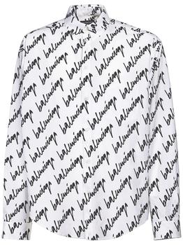 巴黎世家衬衫价格, Balenciaga | New Scribble Logo Cotton Poplin Shirt商品图片 
