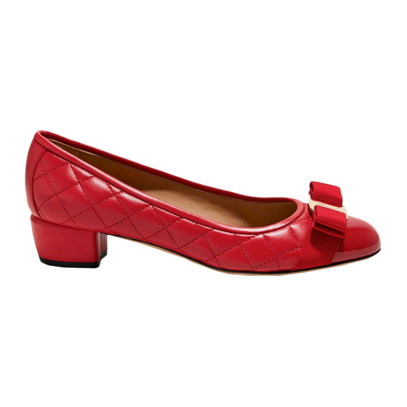 菲拉格慕芭蕾鞋女鞋, Salvatore Ferragamo | SALVATORE FERRAGAMO 女士红色牛皮棱格蝴蝶结装饰低跟船鞋 01-M832-672118商品图片 独家减免邮费