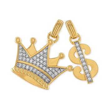 Esquire Men's Jewelry | 2-Pc. Set Cubic Zirconia Crown and Dollar Sign Pendants in 14k Gold-Plated Sterling Silver, Created for Macy's商品图片,6折×额外8.5折, 额外八五折