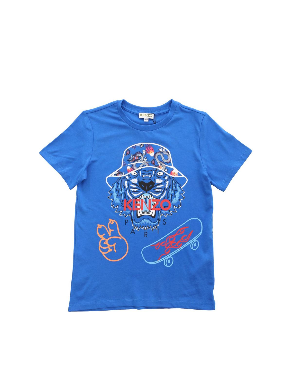 推荐KENZO 男童蓝色棉质虎头滑板印花圆领短袖T恤 KQ10668-44商品