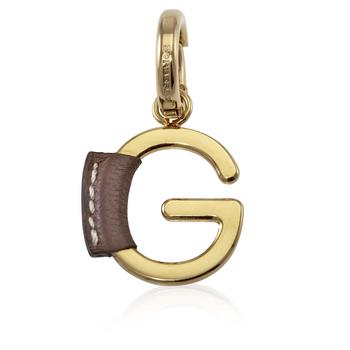 推荐Leather-Wrapped G Alphabet Charm in Light Gold/Tan商品