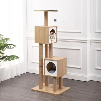 THE LICKER STORE | Sawyer 56" 3-Tier Minimalist Jute Cat Tree Condo with Scratching posts, and Fuzzy Toy, Brown/White,商家Premium Outlets,价格¥2338