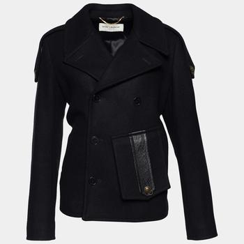 圣罗兰皮衣, [二手商品] Yves Saint Laurent | Saint Laurent Black Wool Leather Trimmed Flap Pocket Detailed Jacket M商品图片 6.7折, 满1件减$100, 满减