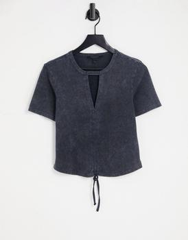 推荐AllSaints Gigi cut out rouched tee in washed black商品