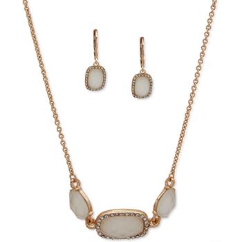 Anne Klein | Gold-Tone 2-Pc. Set Mother of Pearl Doublet & Crystal Collar Necklace & Matching Drop Earrings商品图片,