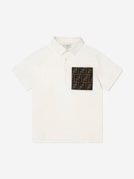 推荐Fendi  White Boys FF Logo Pocket Polo Shirt商品