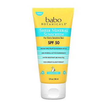 推荐Babo Botanicals Sheer Mineral Sensitive Gentle SPF 50 Sunscreen Lotion, 3 Oz商品