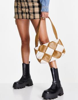 product ASOS DESIGN shoulder bag with padded weave in tan and stone mix image
