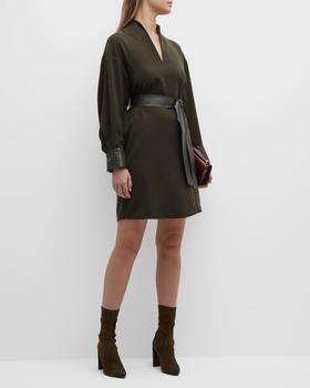 vince dress, Vince | Long-Sleeve Slit-Neck Mini Dress商品图片 