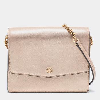 tory burch robinson, [二手商品] Tory Burch | Tory Burch Metallic Rose Gold Leather Robinson Convertible Shoulder Bag商品图片 9.6折