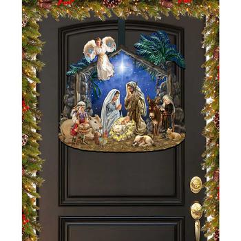 商品Nativity with Angel Christmas Wooden Door Decor Wall Decor G. DeBrekht图片