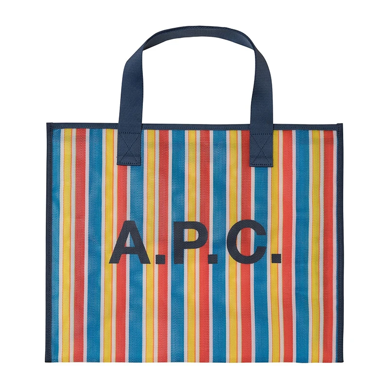推荐A.P.C Johanna系列男女通用彩色条纹塑料帆布横式手提包商品