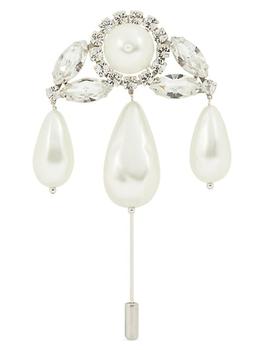 商品Flower Silvertone, Glass Crystal & Pearl Drop Brooch图片