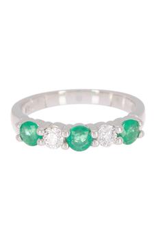 商品Effy | 14K White Gold Prong Set Emerald & Diamond Ring - Size 7,商家Nordstrom Rack,价格¥7124图片