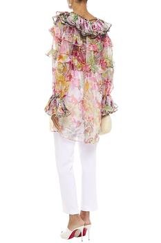 推荐Ruffled floral-print silk-organza blouse商品