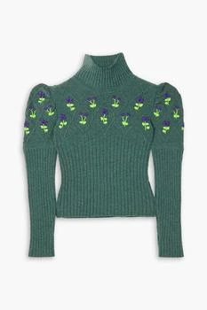 推荐Oma embroidered ribbed wool turtleneck sweater商品