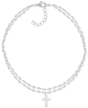 Essentials | Two-Row Mirror Chain Cross Silver Plate Anklet,商家Macy's,价格¥125