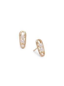 商品14K Yellow Gold & 3MM Freshwater Pearl Safety Pin Stud Earrings,商家Saks OFF 5TH,价格¥858图片