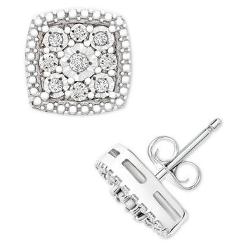 商品Diamond Cushion Cluster Stud Earrings (1/10 ct. t.w.) in Sterling Silver图片
