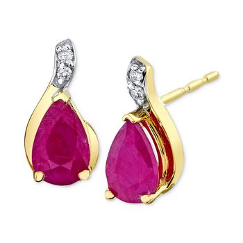 商品Macy's | Ruby (1 ct. t.w.) & Diamond Accent Pear Stud Earrings in 14k Gold,商家Macy's,价格¥1872图片