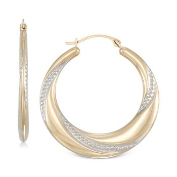 商品Macy's | Two-Tone Polished & Textured Hoop Earrings in 10k Gold & White Gold,商家Macy's,价格¥1256图片