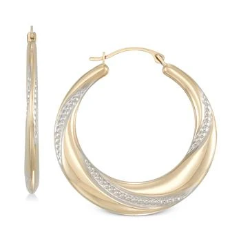 Macy's | Two-Tone Polished & Textured Hoop Earrings in 10k Gold & White Gold,商家Macy's,价格¥1310