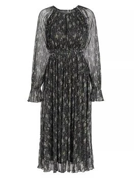 推荐Metallic Floral Pleated Midi-Dress商品