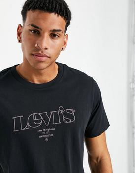 推荐Levi's t-shirt in black with large serif outline logo商品