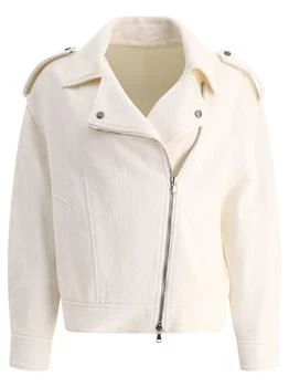 Brunello Cucinelli | Chevron Biker Jacket With Shiny Details Jackets White,商家Wanan Luxury,价格¥13251