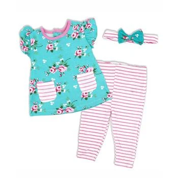 Miss | Baby Girls Short Sleeved Floral Top, Legging Pants and Headband, 3 Piece Set,商家Macy's,价格¥201