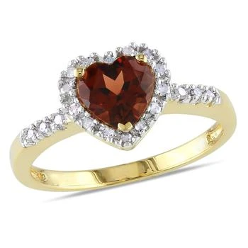 Mimi & Max | Halo Heart Shaped Garnet Ring with 1/10 CT TW Diamonds in 10k Yellow Gold,商家Premium Outlets,价格¥1901