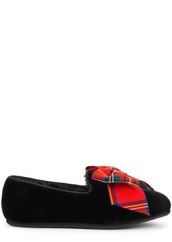 推荐Punk black bow-embellished velvet loafers商品