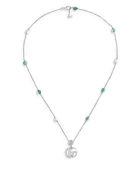 Gucci | Sterling Silver Marmont Multi-Stone Double G Pendant Necklace, 15.5-16.6" 