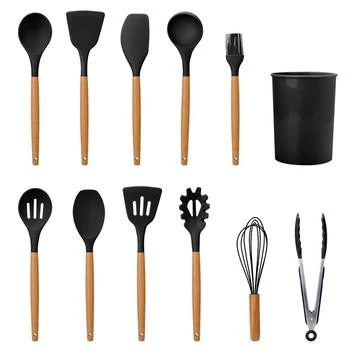 Fresh Fab Finds | 11-Piece Silicone Cooking Utensil Set With Heat-Resistant Wooden Handle Spatula, Turner, Ladle, Spaghetti Server, Tongs, Spoon, Egg Whisk, And more,商家Verishop,价格¥363