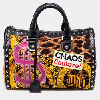 范思哲女包是什么牌子, [二手商品] Versace | Versace Multicolor Archival Print Canvas and Leather Chaos Couture Studded Boston Bag商品图片 7.4折, 满1件减$100, 满减