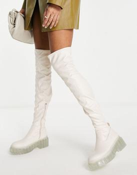ASOS DESIGN Kentisbury chunky over the knee boots in off white with clear sole product img