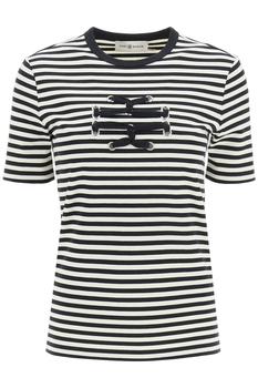 tory burch double lee, Tory Burch | 'DOUBLE T' STRIPED T-SHIRT商品图片 7折×额外7.5折, 额外七五折