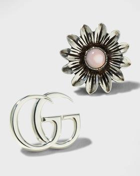 Gucci | GG Marmont & Flower Mismatched Sterling Silver Stud Earrings商品图片,