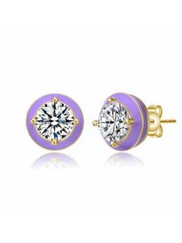 Rachel Glauber | Young Adults/Teens 14k Yellow Gold Plated With Clear Cubic Zirconia Amethyst Enamel Round Stud Earrings,商家Verishop,价格¥265