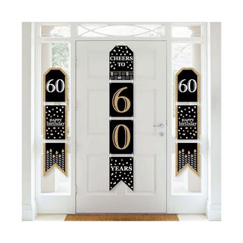 商品Adult 60th Birthday - Gold - Hanging Vertical Paper Door Banners - Birthday Party Wall Decoration Kit - Indoor Door Decor图片