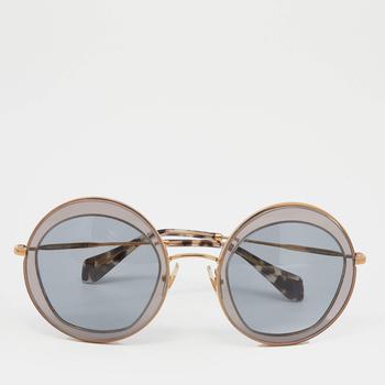 推荐Miu Miu Grey/Gold SMU 50Q Round Sunglasses商品