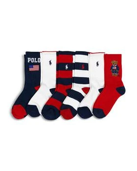 Ralph Lauren | Boys' Americana Bear Crew Socks, Pack of 6 - Little Kid, Big Kid,商家Bloomingdale's,价格¥179