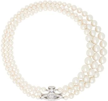 Vivienne Westwood | White Graziella Three Row Pearl Necklace,商家Ssense US,价格¥5180