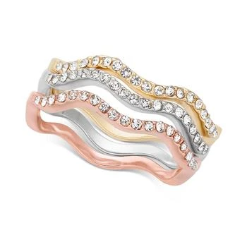 Charter Club | Tri-Tone Silver, Gold Plated, 18K Rose Gold Plated 3-Pc. Set Pavé Wavy Rings, Created for Macy's 3.9折