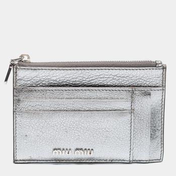 [二手商品] Miu Miu | Miu Miu Metallic Silver Leather Zip Card Holder商品图片,5.6折