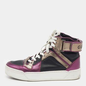 古驰高帮鞋, [二手商品] Gucci | Gucci Metallic Tri Color Leather New Basketball High Top Sneakers Size 35商品图片 7.6折, 满1件减$100, 满减